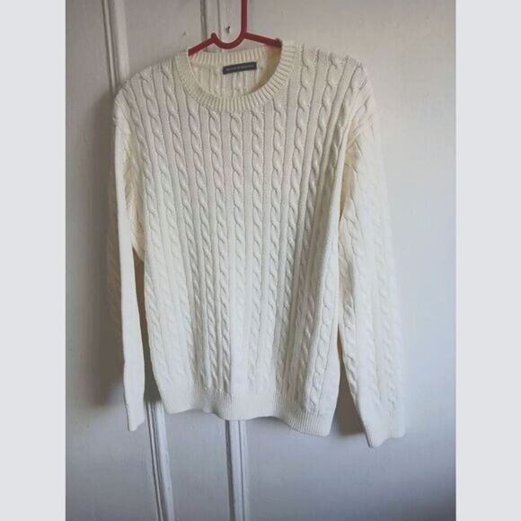 Brandy Melville womens large CABLE KNIT CLASSIC crewneck ivory sweater - Picture 1 of 8